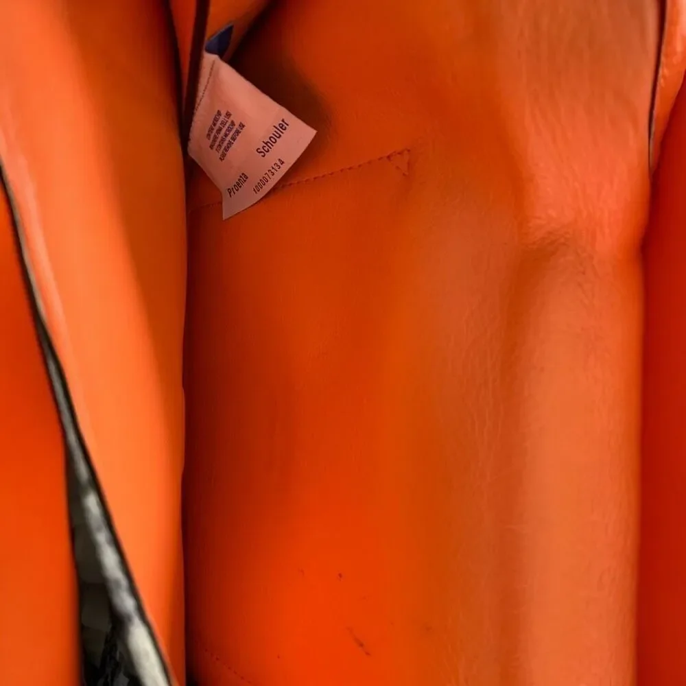 Proenza Schouler Lunch Clutch Abstract Canvas Orange Leather Accent Envelope Bag